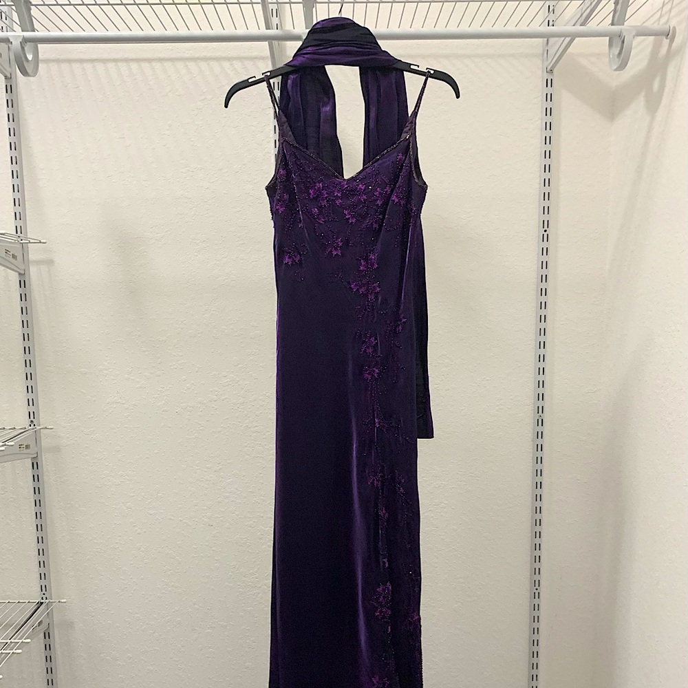 Purple Evening Gown Embroidered Beaded Size Small